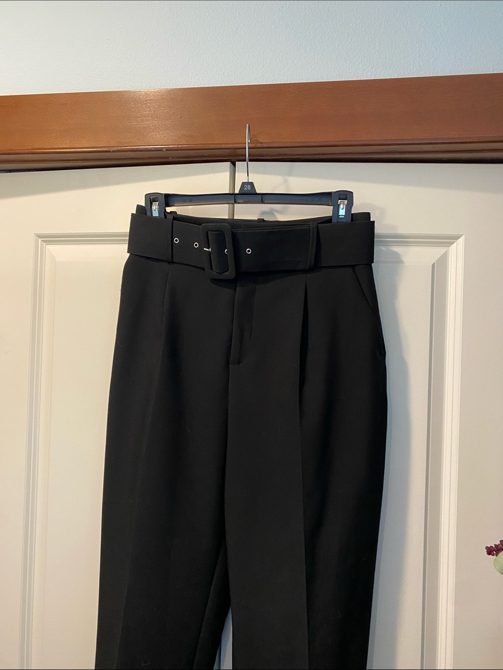 Zara Black High-Waist Tailored Trousers with Belted Waist. Size Small. Tapered. - Picture 6 of 8